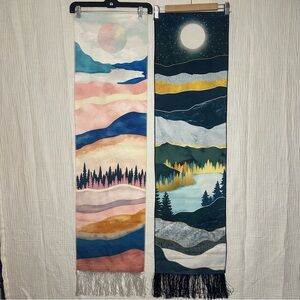 2-Long Wall Hanging Tapestry-Mountain Star Lake Nature Forest Moon-Fringe